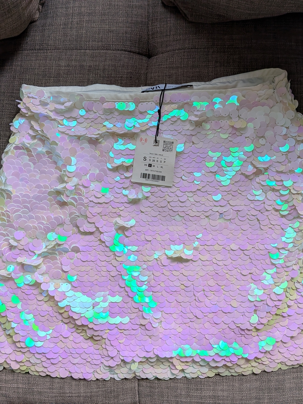 Zara Iridescent Sequin Mini Skirt in Pink and Green